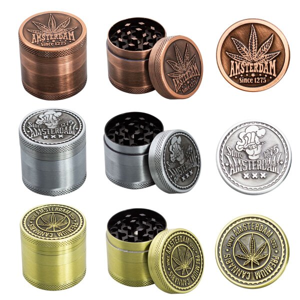 Grinder 40mm Amsterdam Leaf 4 Teile Kräuter Zerkleinerer farbig