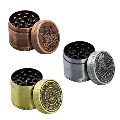 Grinder 40mm Amsterdam Leaf 4 Teile Kräuter Zerkleinerer farbig