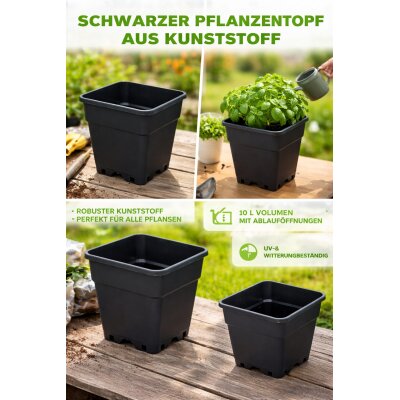 Quadratischer Pflanzentopf 1L 10x10x14cm für Grow Indoor-/Outdoor-Anbau von Pflanzen, Blümen, Gemüse