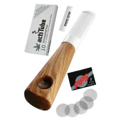 Holzpfeife weiß Esche Set – Handpfeife mit...