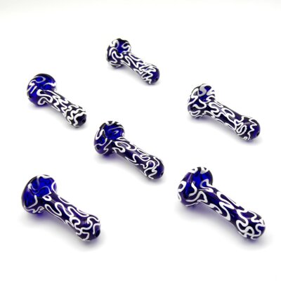 Glaspfeife 10cm blau/weiß mit Kickloch