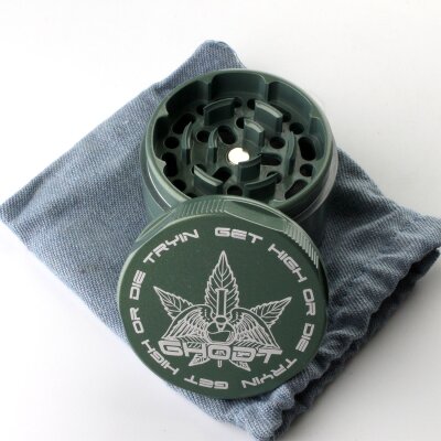 Keramik Grinder Grün 63mm 4-teilig Sieb & Schaber Kräuter