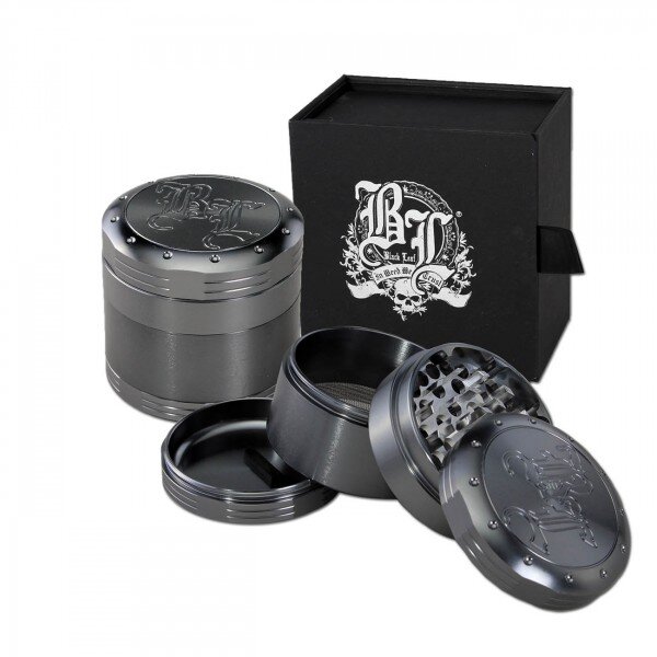 Black Leaf 62mm Grey Grinder 4-tlg. Geschenkbox Gravur