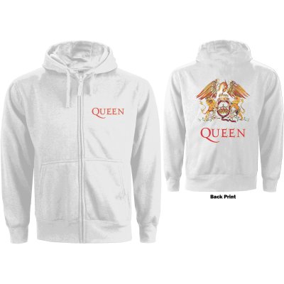 Queen Ladies Zipped Hoodie Classic Crest Weiß