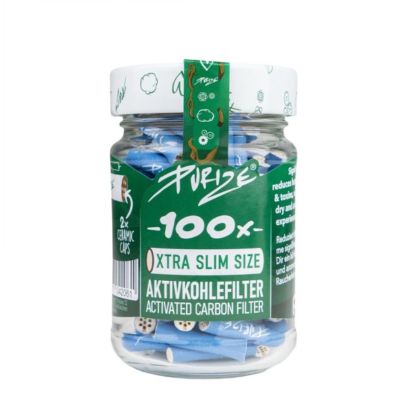 Purize Slim 100 Stück 6 mm Blau Aktivkohlefilter im Glas