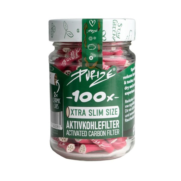 Purize Slim 100 Stück 6 mm Pink Aktivkohlefilter im Glas