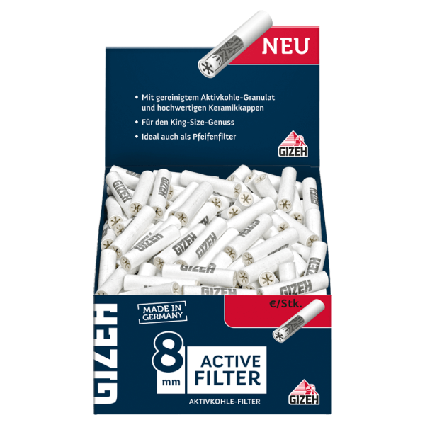 GIZEH Active Filter 8mm 200er Box – Aktivfilter für Kräuter, Großpack