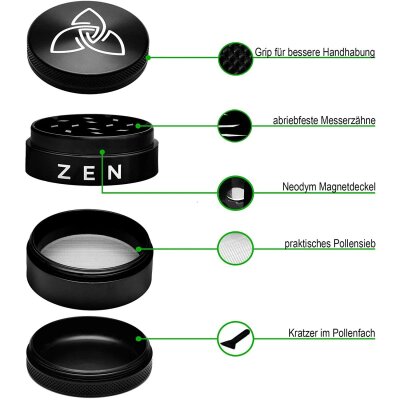HIZEN Alu Grinder Schwarz 49mm Kräutermühle Premium Zerkleinerer