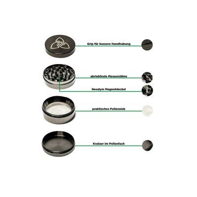 HIZEN Grinder Gun Metal 49mm Basic Kräuter Zerkleinerer, stylisch