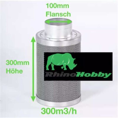 Rhino Hobby Aktivkohlefilter 100mm 225m³/h – Geruchsfilter für Grow-Zelte & Räume