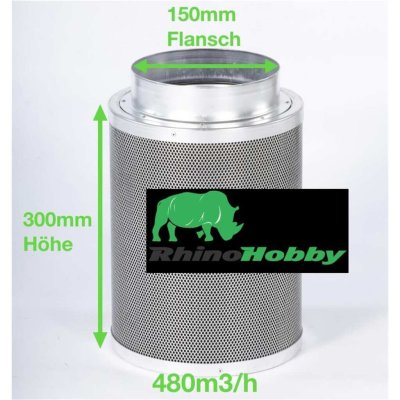 Aktivkohlefilter 150mm x 300mm Rhino Hobby 500 150mm Flansch 425 - 600m³/h