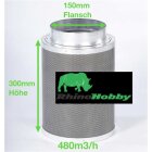Rhino Hobby Aktivkohlefilter 150mm 500m³/h – Geruchsfilter Growraum & Zelt