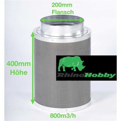 Rhino Hobby Aktivkohlefilter 200mm 800m³/h – Geruchsfilter für große Growräume